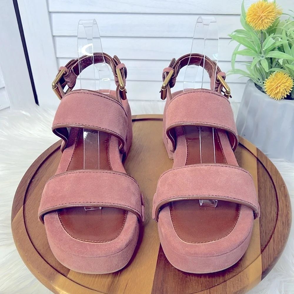 SEE BY CHLOE' l Pink Suede Galy Sandals Chunky Platform Summer Brass Hardware 39 - Picture 5 of 13